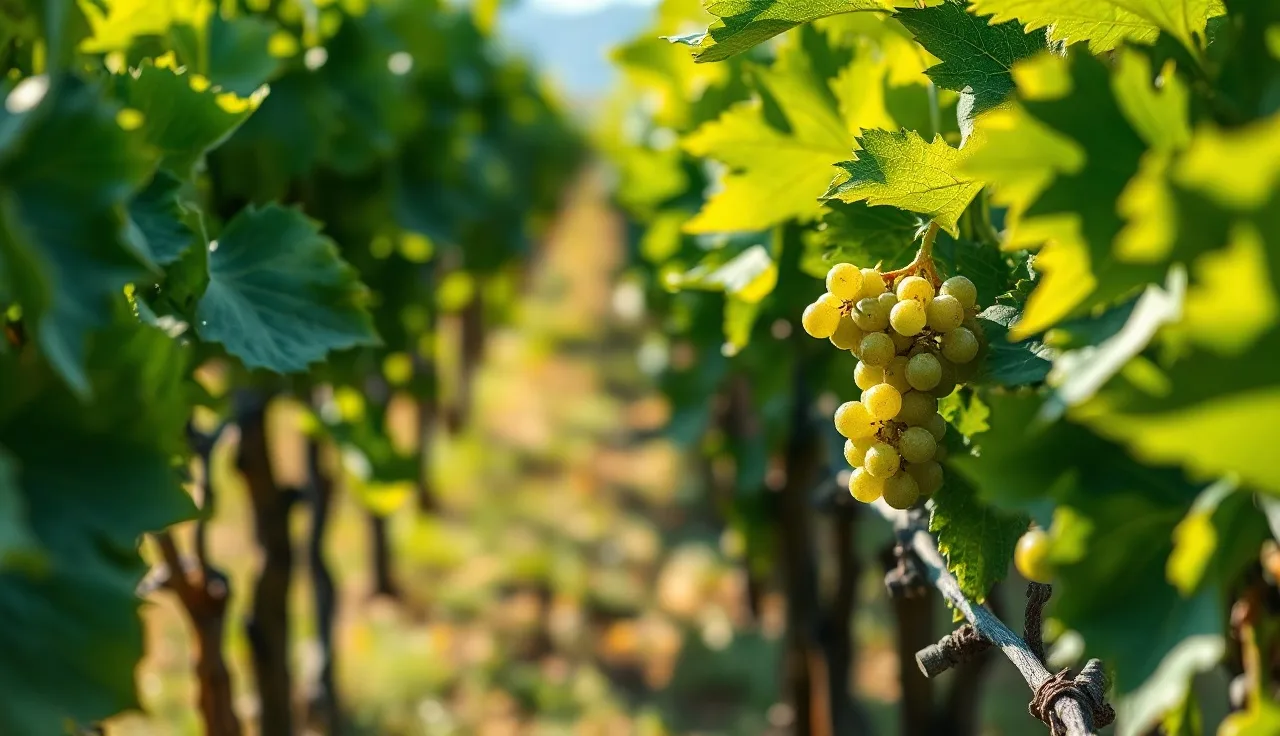 Water droplets on green grapevine leaves after powdery mildew spray application