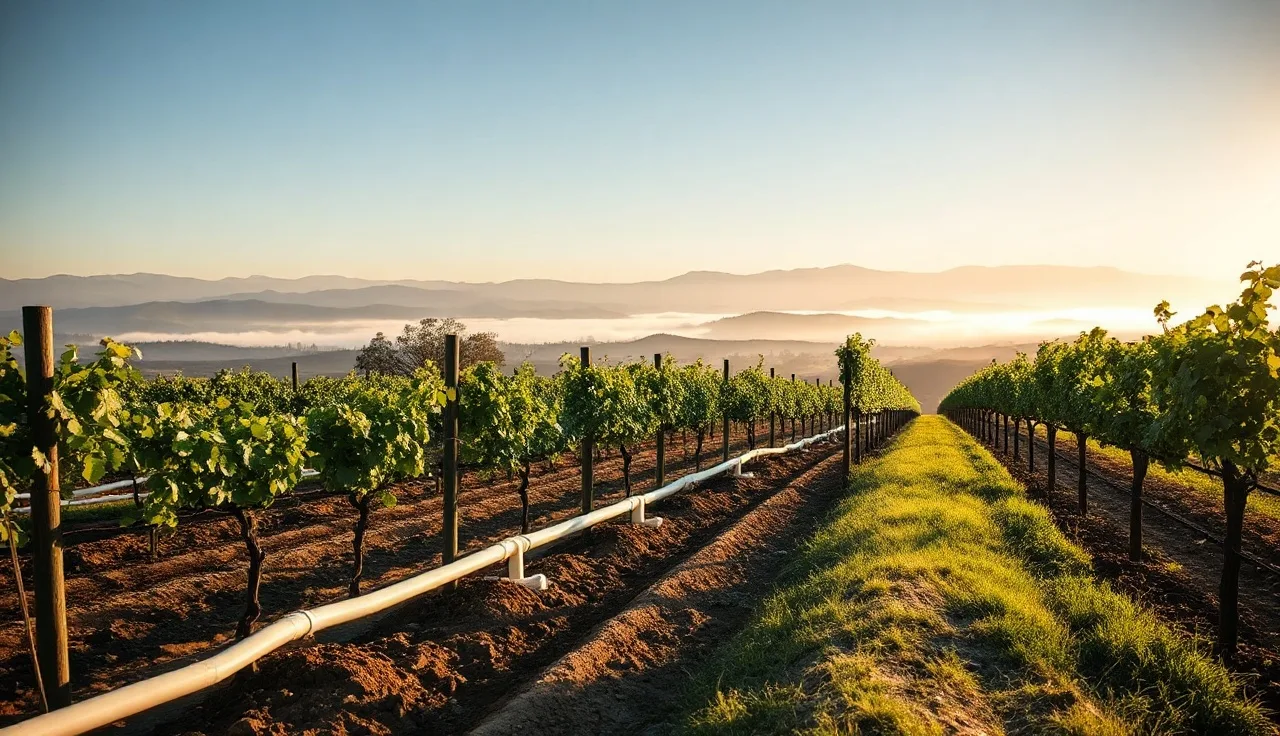 Soil moisture sensor access tube installed between grapevines in a California vineyard row