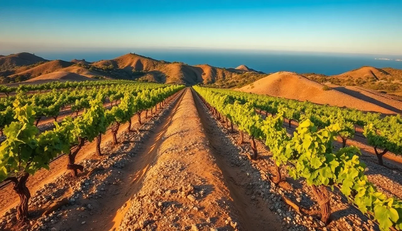 Young grapevines growing in granite soil hillside in Valle de Guadalupe Baja California