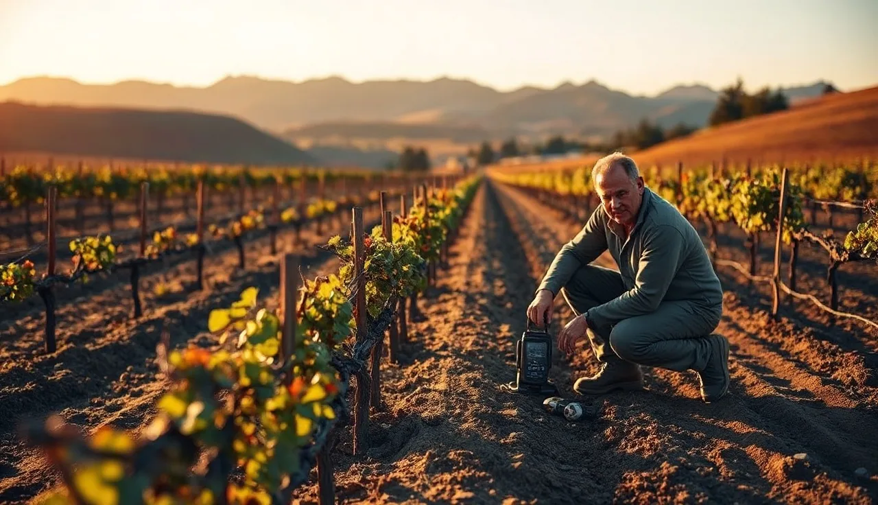 Vineyard manager with GPS device mapping block boundaries between dormant grapevine rows