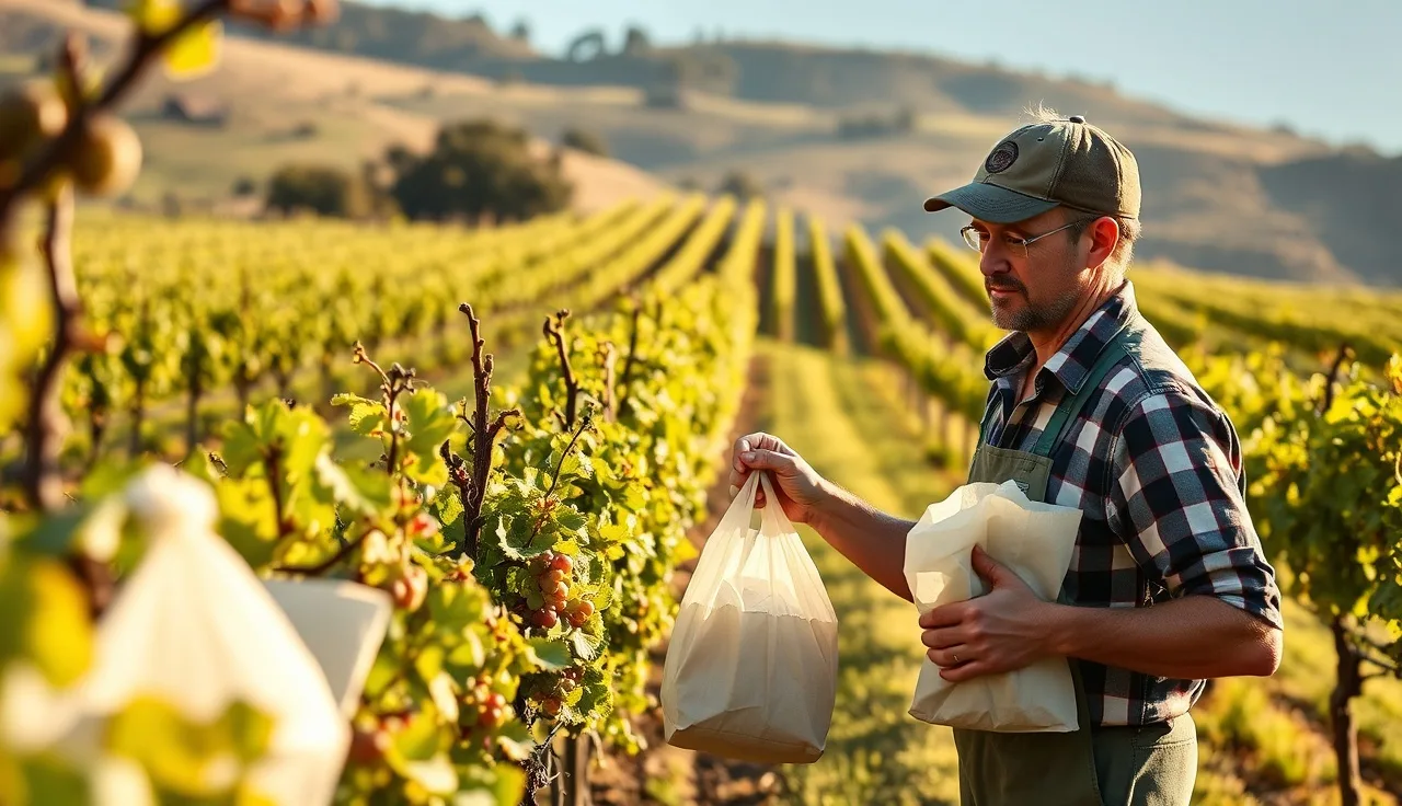Vineyard worker collecting petiole samples from grapevines at bloom for nitrogen testing