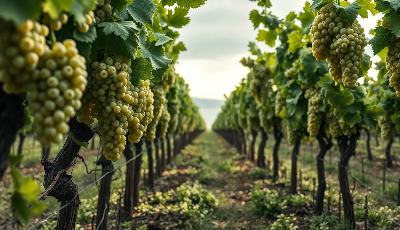 Grapevine clusters at full bloom stage during pre-bloom Botrytis spray timing window
