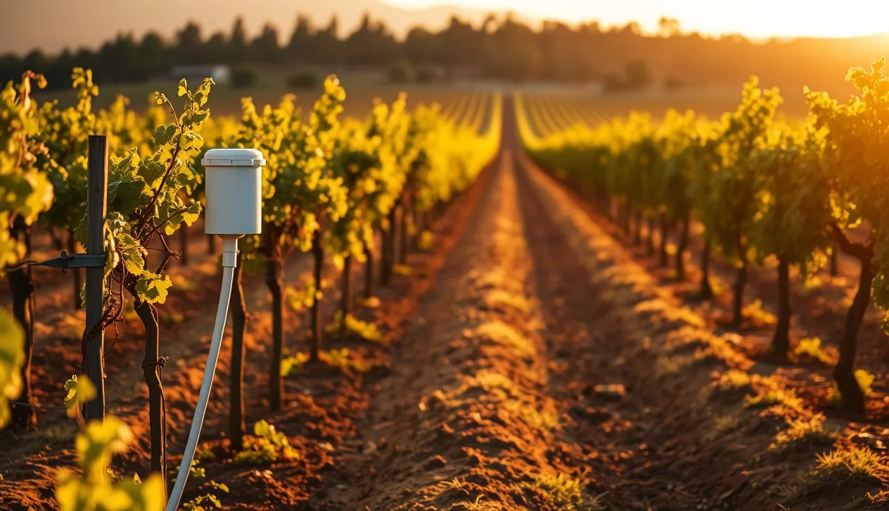 Soil moisture sensor access tubes installed between grapevine rows in a vineyard block