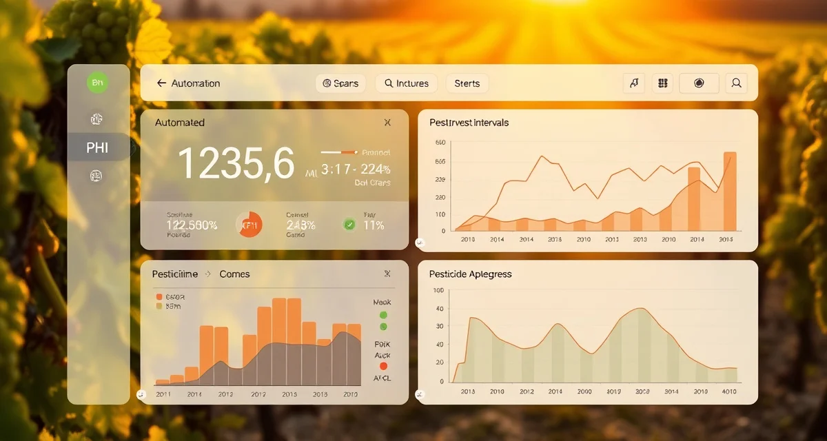 VitiScribe PHI calculation automation for wine grape compliance Automated PHI calculation dashboard for vineyard management showing pre-harvest interval tracking across multiple pesticide applications