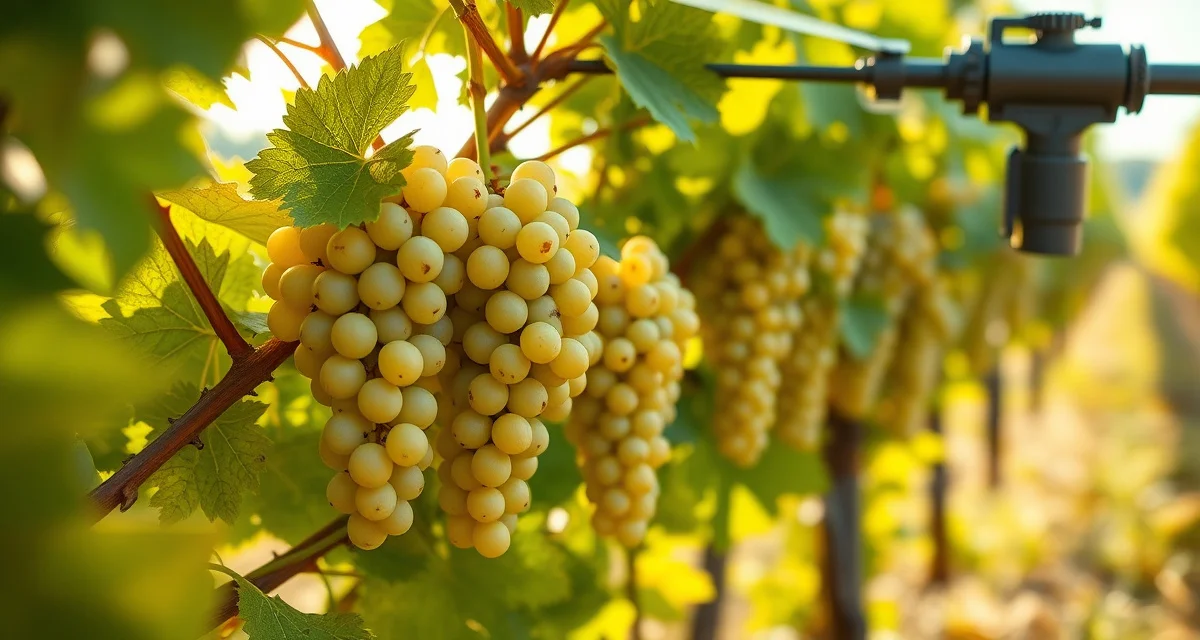 IPM spray application for Chardonnay disease prevention Chardonnay vineyard spray program application showing integrated pest management techniques for powdery mildew and botrytis control on susceptible grape clusters.