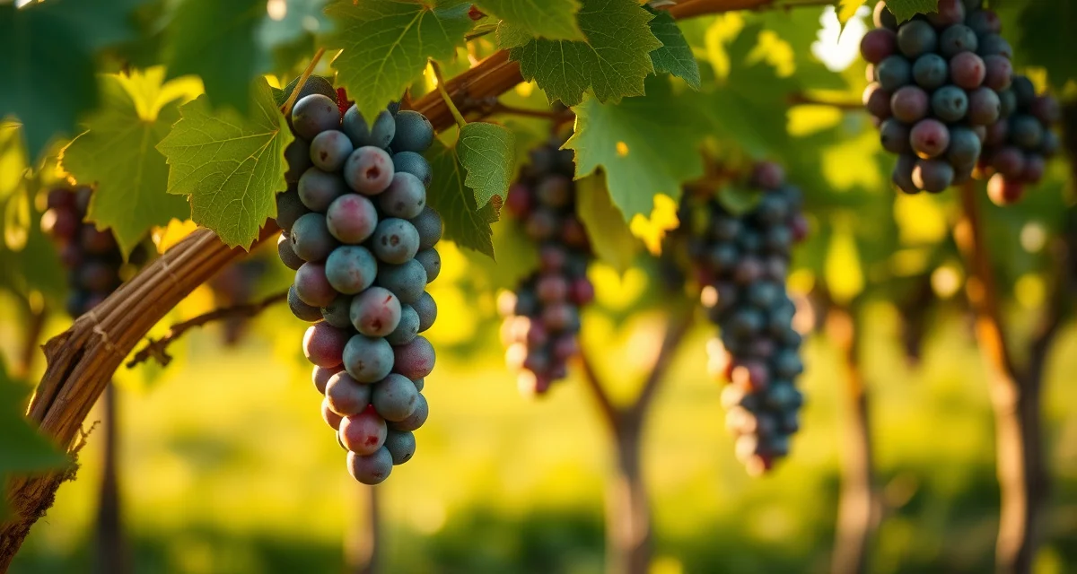 IRAC insecticide groups for grape pest management Vineyard grapevines with berry clusters showing IRAC group insecticide rotation strategy for pest management and resistance prevention.