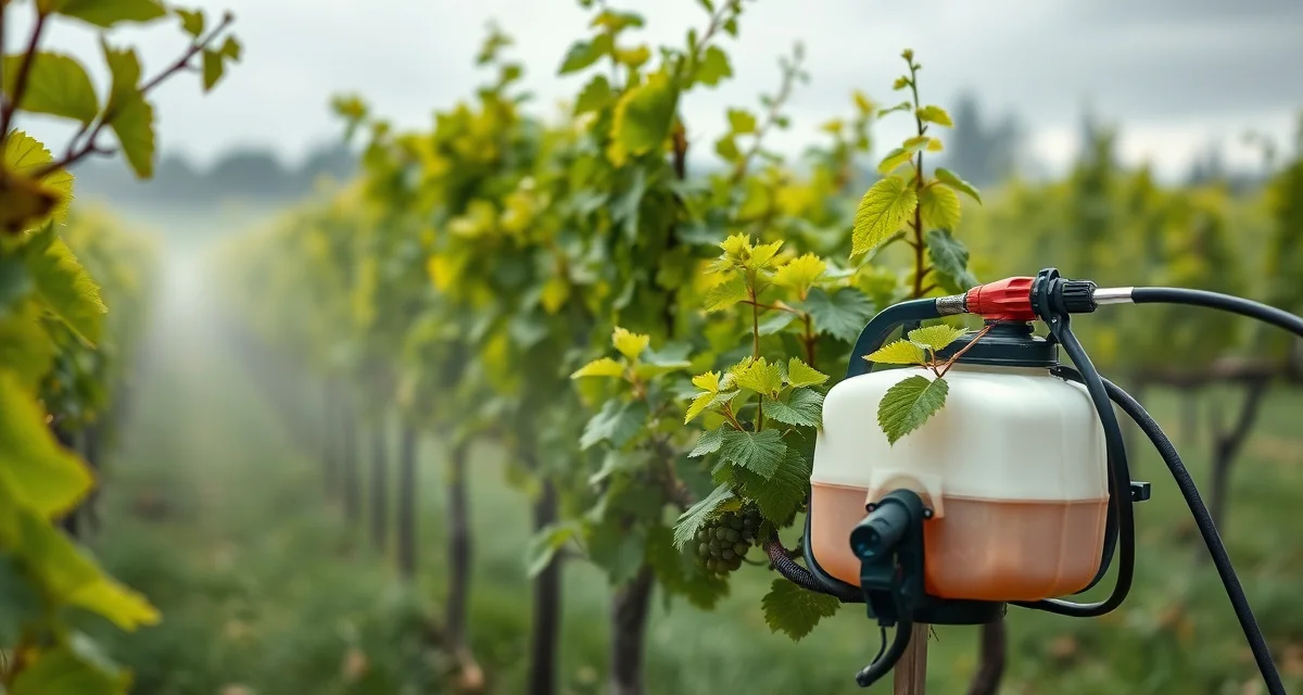 Downy mildew management in Oregon vineyards Grapevines in Oregon vineyard during spring showing downy mildew susceptible growth stage with proper fungicide spray application timing