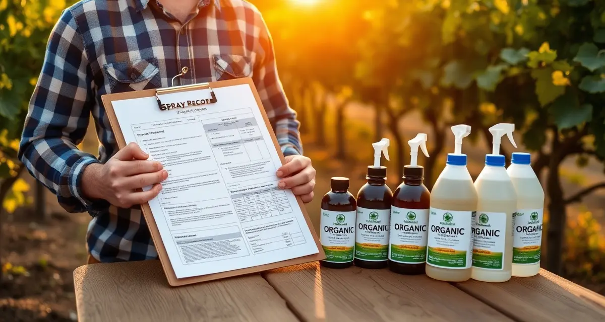 CCOF compliant spray record documentation Organic vineyard spray records documentation showing OMRI-listed products and application justification for CCOF certification audits