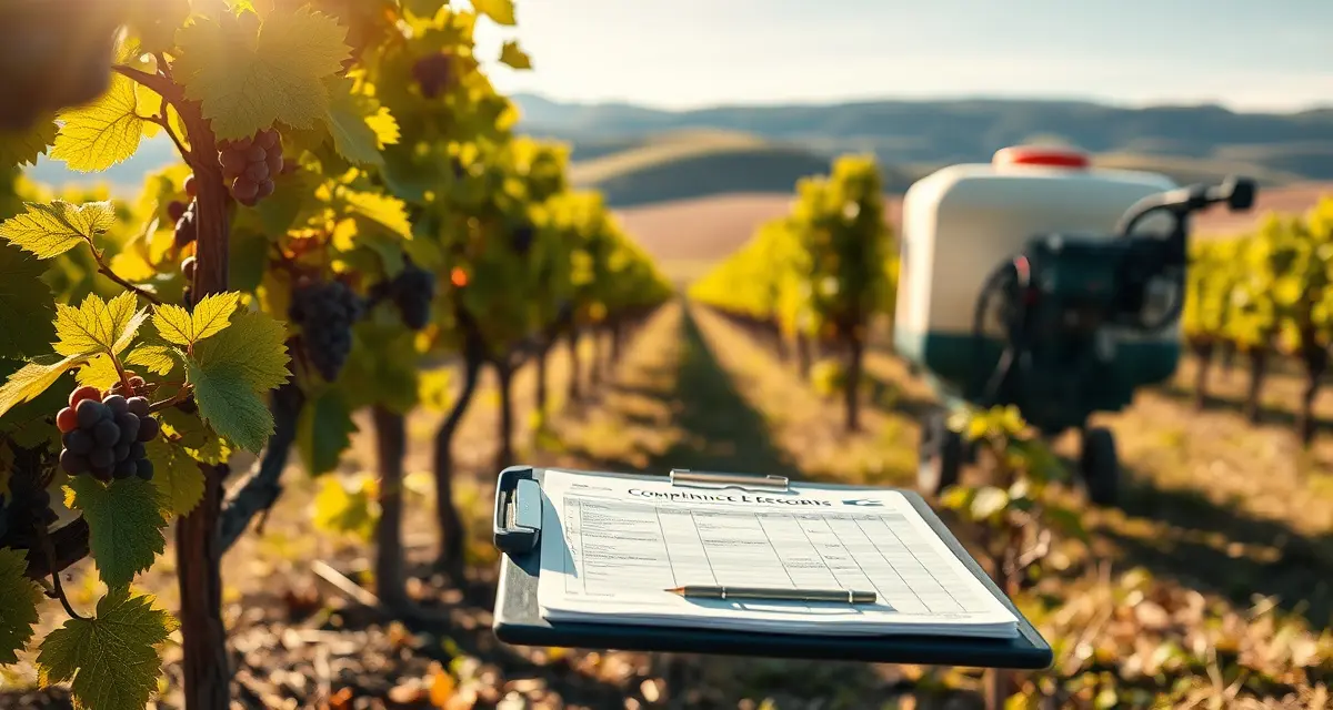 Vineyard pesticide compliance documentation Pennsylvania vineyard spray records documentation showing pesticide application logs and compliance materials for PDA requirements.