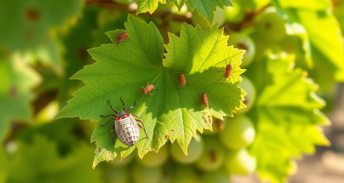 Pacific spider mite infestation control guide Spider mite damage on grapevine leaves showing bronzing symptoms in California vineyards during IPM management