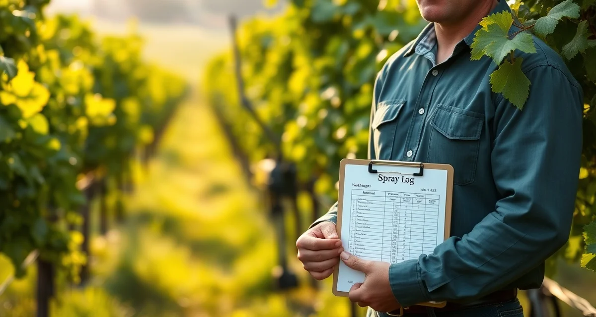 WSDA Compliant Spray Documentation Washington vineyard spray log template showing WSDA-compliant pesticide application records with required documentation fields for vineyard management